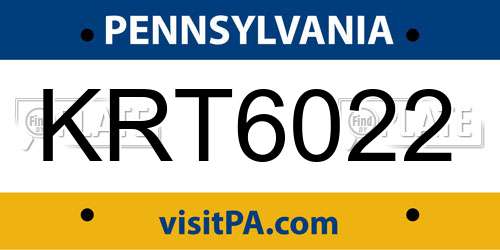 KRT6022 Pennsylvania License Plate