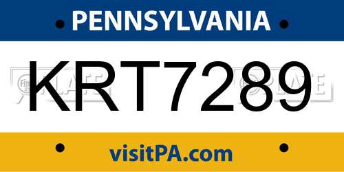 KRT7289 Pennsylvania License Plate
