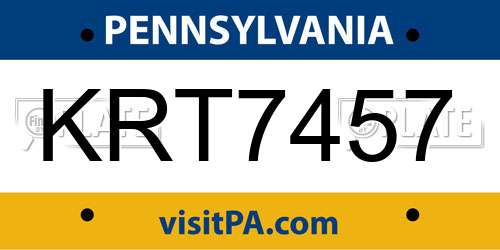 KRT7457 Pennsylvania License Plate