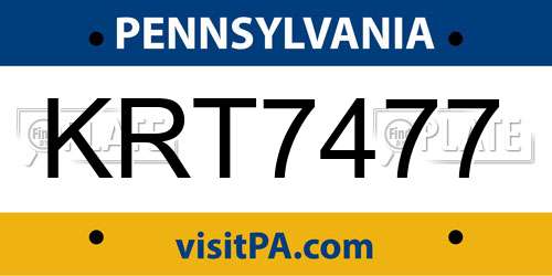 KRT7477 Pennsylvania License Plate