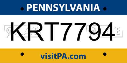 KRT7794 Pennsylvania License Plate