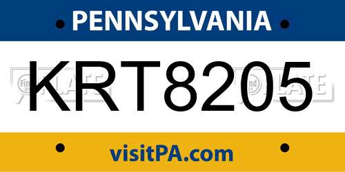 KRT8205 Pennsylvania License Plate