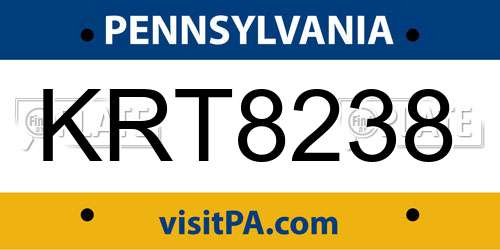 KRT8238 Pennsylvania License Plate