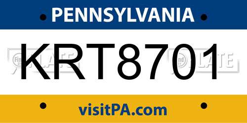 KRT8701 Pennsylvania License Plate