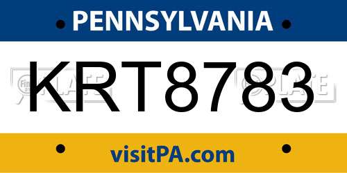 KRT8783 Pennsylvania License Plate