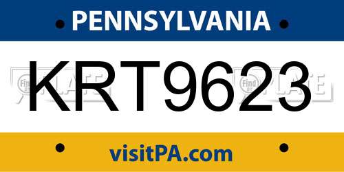 KRT9623 Pennsylvania License Plate