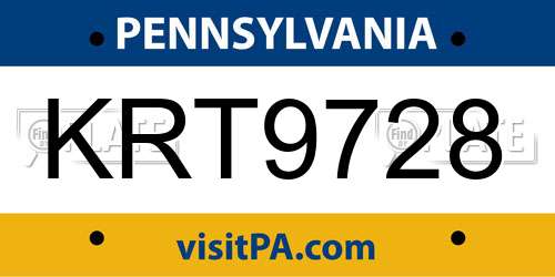 KRT9728 Pennsylvania License Plate