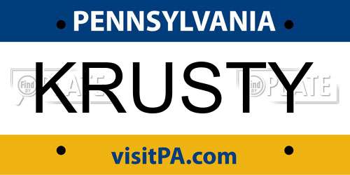 KRUSTY Pennsylvania License Plate