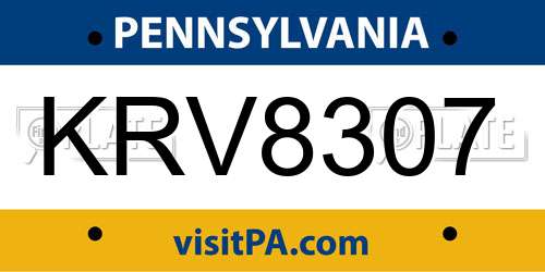 KRV8307 Pennsylvania License Plate