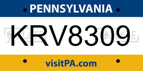 KRV8309 Pennsylvania License Plate