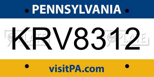 KRV8312 Pennsylvania License Plate