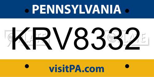 KRV8332 Pennsylvania License Plate