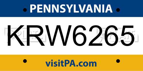 KRW6265 Pennsylvania License Plate
