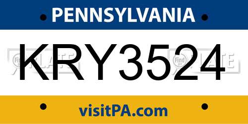 KRY3524 Pennsylvania License Plate