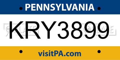 KRY3899 Pennsylvania License Plate