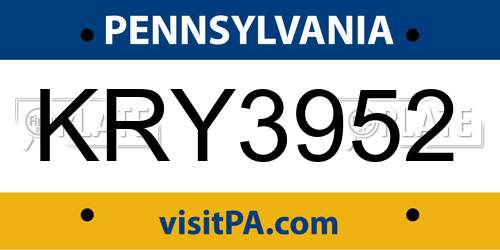 KRY3952 Pennsylvania License Plate