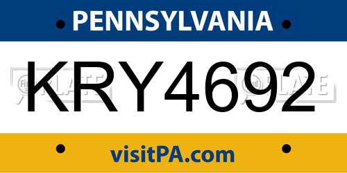 KRY4692 Pennsylvania License Plate