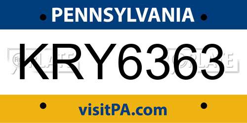 KRY6363 Pennsylvania License Plate