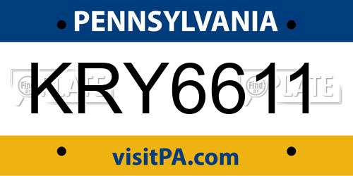 KRY6611 Pennsylvania License Plate