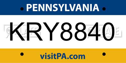 KRY8840 Pennsylvania License Plate