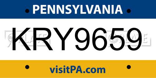 KRY9659 Pennsylvania License Plate