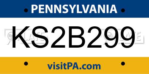 KS2B299 Pennsylvania License Plate