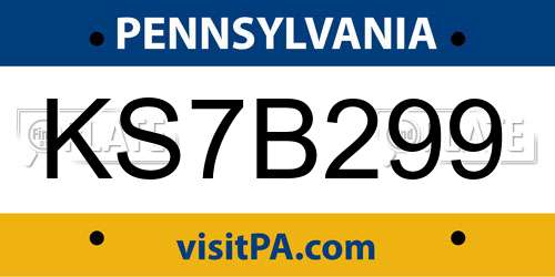 KS7B299 Pennsylvania License Plate
