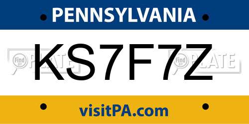 KS7F7Z Pennsylvania License Plate