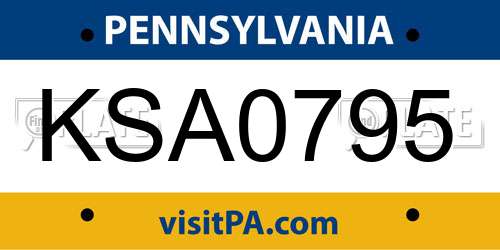 KSA0795 Pennsylvania License Plate
