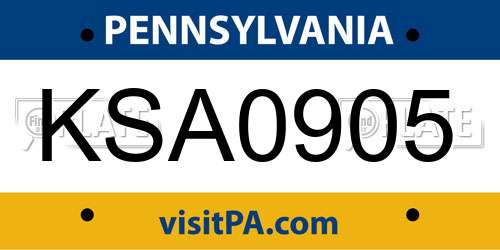 KSA0905 Pennsylvania License Plate