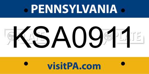 KSA0911 Pennsylvania License Plate