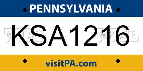 KSA1216 Pennsylvania License Plate