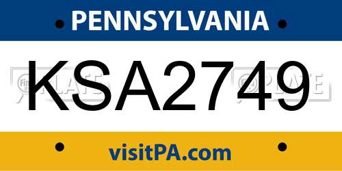 KSA2749 Pennsylvania License Plate