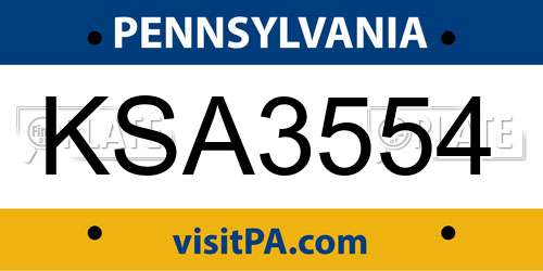 KSA3554 Pennsylvania License Plate