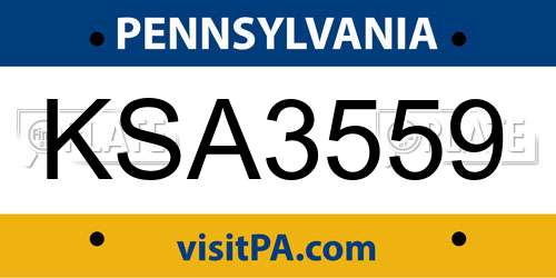 KSA3559 Pennsylvania License Plate