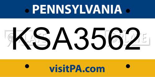 KSA3562 Pennsylvania License Plate