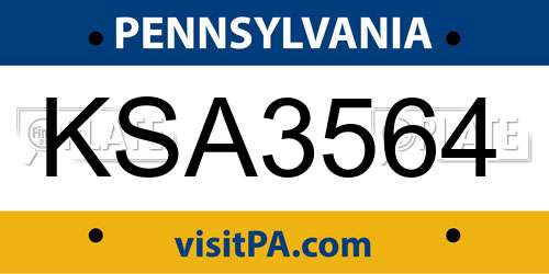 KSA3564 Pennsylvania License Plate