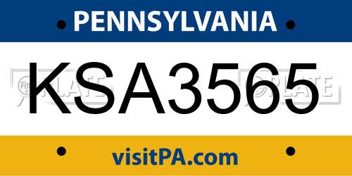 KSA3565 Pennsylvania License Plate