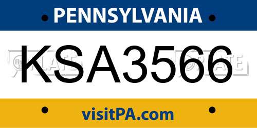 KSA3566 Pennsylvania License Plate