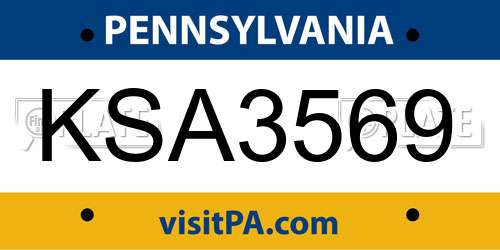 KSA3569 Pennsylvania License Plate