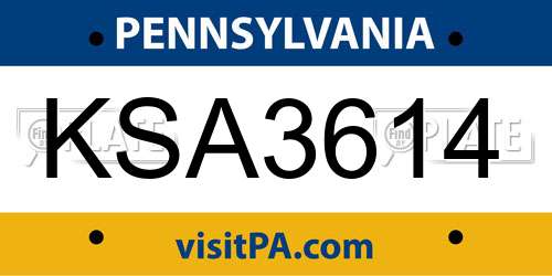 KSA3614 Pennsylvania License Plate