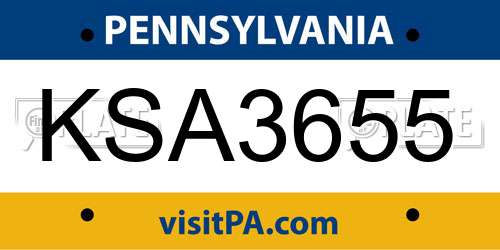 KSA3655 Pennsylvania License Plate
