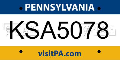 KSA5078 Pennsylvania License Plate