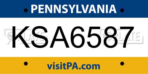 KSA6587 Pennsylvania License Plate