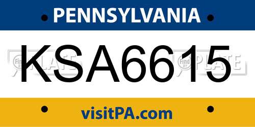 KSA6615 Pennsylvania License Plate