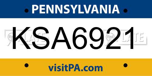 KSA6921 Pennsylvania License Plate