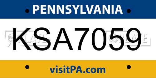 KSA7059 Pennsylvania License Plate