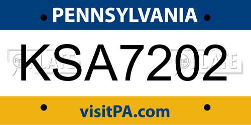 KSA7202 Pennsylvania License Plate