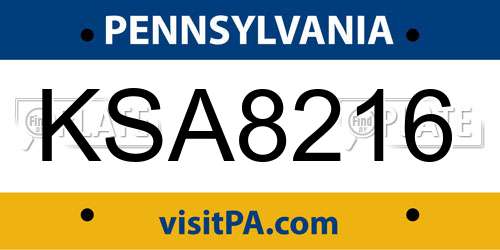 KSA8216 Pennsylvania License Plate