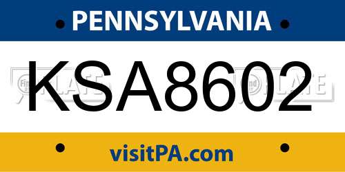 KSA8602 Pennsylvania License Plate